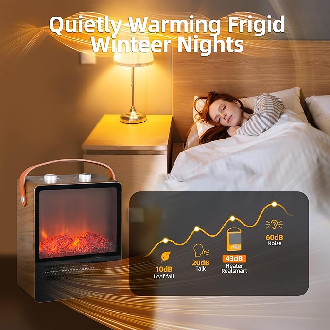 RealSmart Small Electric Fireplace 1500W Space Portable Heater for Indoor Use 4 Adjustable Modes Ceramic Mini Fireplace 3D Realistic Flame Overheating Safety Protection