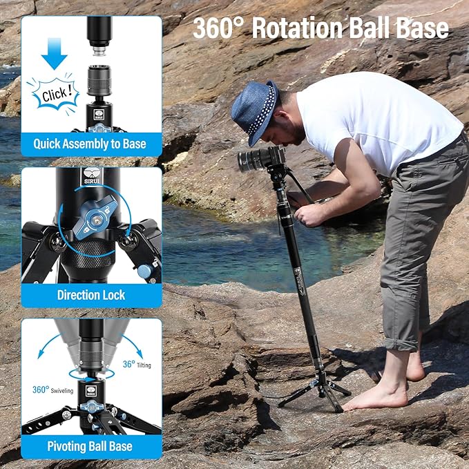 SIRUI SVM-145 Rapid Monopod with Feet, 57” Professional Carbon Fiber Camera Monopod, One-Step Rapid Height Adjustment, Lightweight Travel for DSLR Camera, Modular 3 in 1, Max Load 22lbs