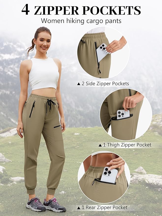 Womens Tall Hiking Pants 30/32/34 Inseam Lightweight Joggers Quick Dry 4 Pockets Travel Athletic Cargo UPF50+