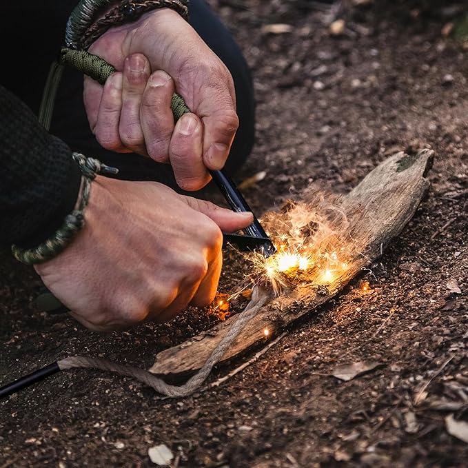 Fire Starter, 4'' Ferro Rod Outdoor Survival Tools Flint and Steel with Stricker, Survival Paracord for Bushcraft, Camping, Hiking Kits
