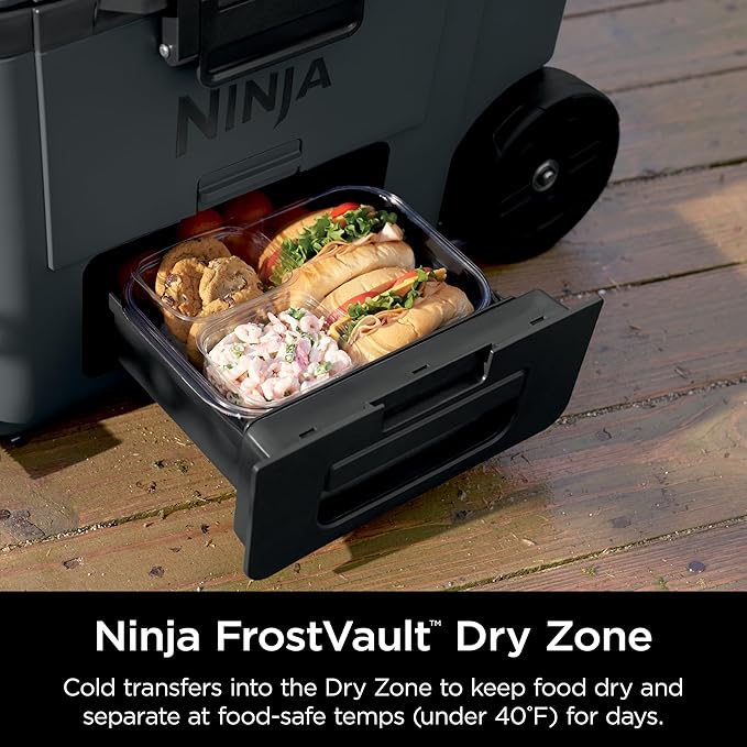 Ninja | Cooler | FrostVault 45QT Cooler with Wheels | Insulated with Temp Dry Storage Drawer | Keeps Ice Cold for Days | for The Beach, Camping, Picnics & More | Grey | FB245CG