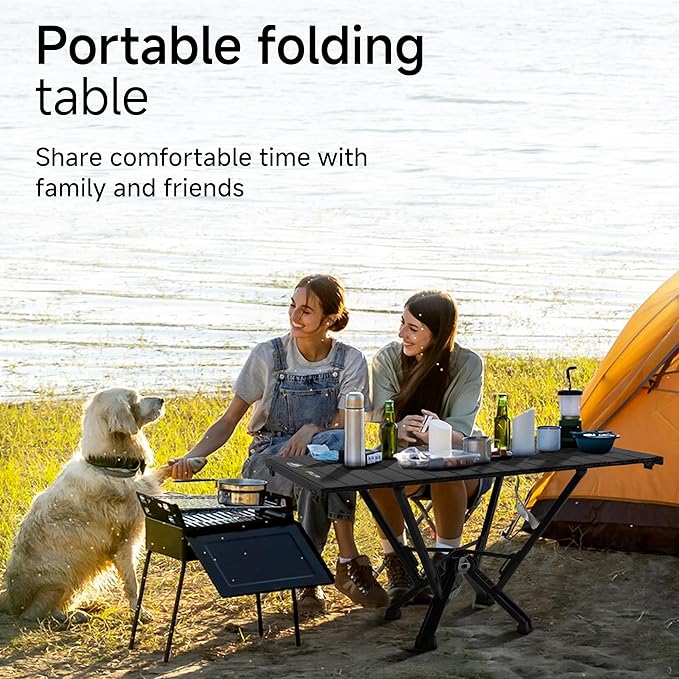 Camping Table Folding, Small Camping Table with Load 380lbs, Portable Roll up Aluminum Foldable Table with Carry Bag for Outdoor, Picnic, Camping, Black