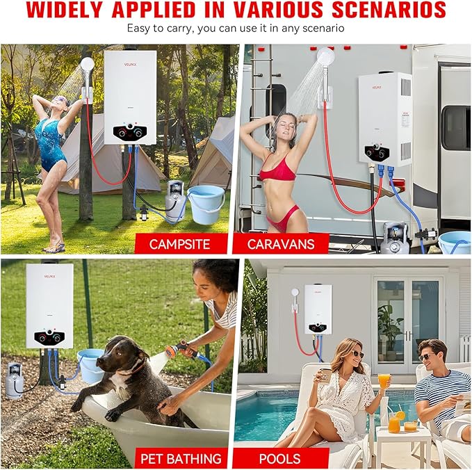 Tankless Water Heater Propane,3.18GPM 12L Outdoor Portable water heater,with 2 GPM Water Pump, Instant Propane water heater with Digital Display Multi-Protection for Camping Trips Boat Cabins