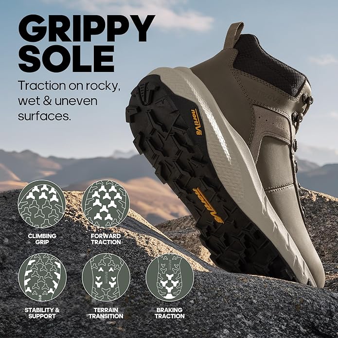 NORTIV 8 Men's Waterproof Hiking Boots Lightweight Outdoor Mid Trekking Leather Shoes DriftShield