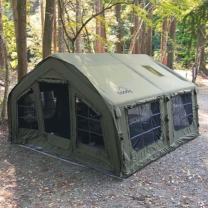Coody | Rbm Outdoors Koala/Hub/Octopus Inflatable Tents for Camping with Stove Jack, 2/8/10 Person Luxury Canvas Blow Up Tent, 2 Room, Easy Setup Casa de Campaña, Large Inflatable House with Pump