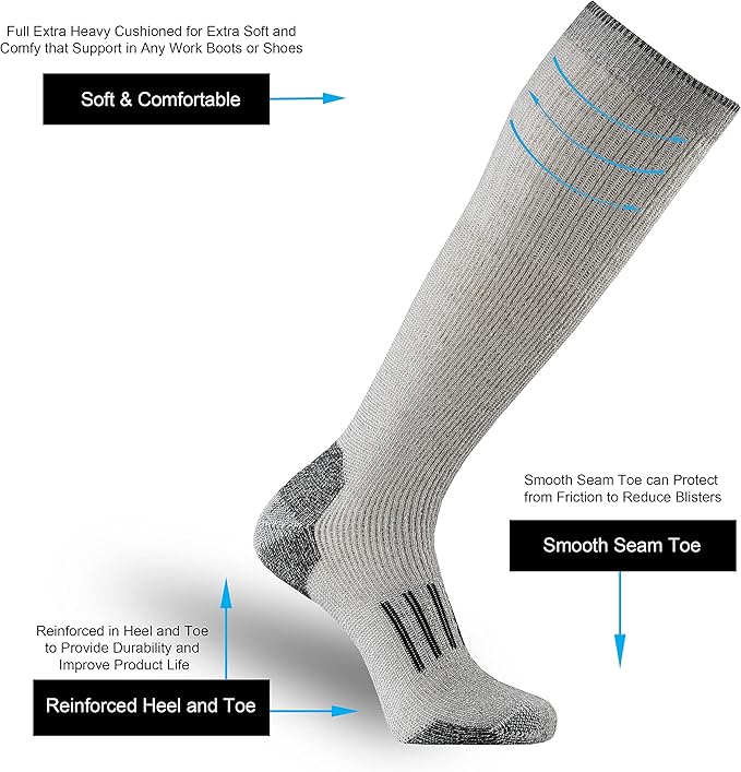 ONKE Max Full Cushion Knee High Socks for Men Steel Toe Work Boot Over the Calf OTC Moisture Wicking Thermal Hiking Hunting