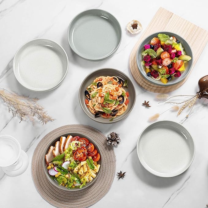 HaWare Pasta Bowls Set of 6, 33oz Large Salad Bowls for Home Kitchen, Ceramic Serving Plates for Soup, Cereal, Scratch-resistant Wide and Shallow Dinner Bowl, Microwave & Dishwasher Safe, Multicolor