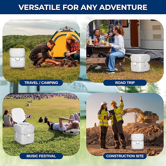 SereneLife 5.8 Gal Portable Toilet for Adults – Leak-Proof Camping Toilet with Detachable Waste Tank, Flush System, Level Indicator, Carry Bag & Hand Sprayer for RV, Tent, Hiking, Travel & Home Use