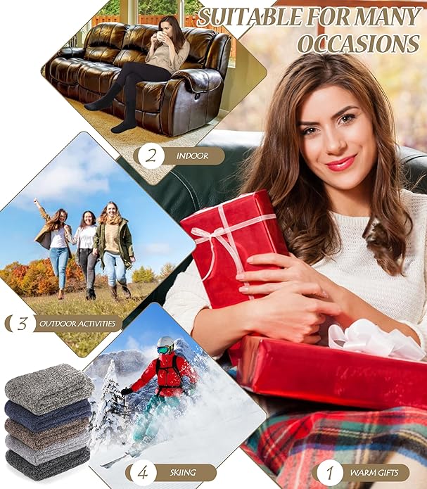 FNOVCO Wool Socks for Women Winter Warm Hiking Boot Thick Thermal Cozy Crew Socks 5 Pairs