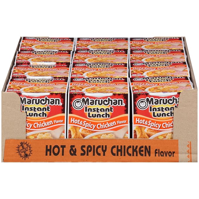 Maruchan Instant Lunch Hot & Spicy Chicken, Ramen Noodle Soup, Microwaveable Meal, 2.25 Oz, 12 Count