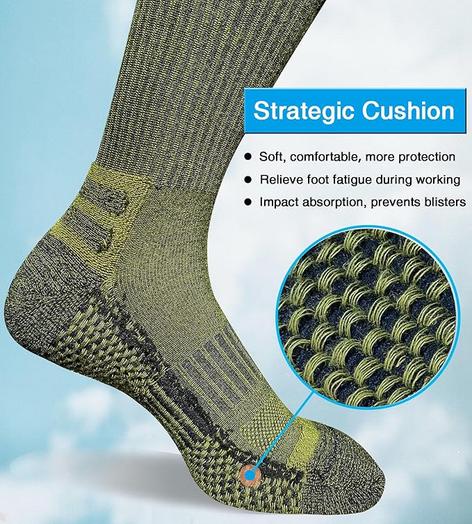 Men's Crew Work Boot Socks Thick Cushioned Moisture Wicking Hiking Sock 4 Pairs