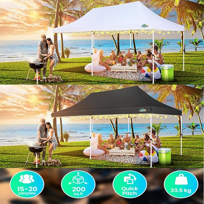 COBIZI 10x20 Pop Up Canopy Tent with Sidewalls,Party Tent Outdoor Gazebos, Waterproof & UV50+,3 Adjustable Heights,Higher Frame Design - Extra Tall for Parties Backyard,Weddings,Markets,Gray