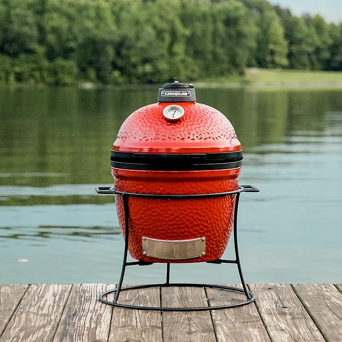 Kamado Joe KJ13RH 13.5 inch Portable Charcoal Grill, Blaze Red - Includes KJ15080420 Grill Cover, Black & Cast Iron Sear Plate (KJ15090620) for Classic Joe and Joe Jr Grills