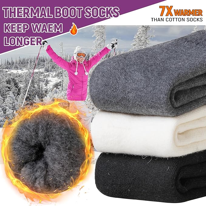 Women Heated Socks Ski Winter Thermal Hiking Snowboarding Thick Boot Insulated Socks 3 Pairs