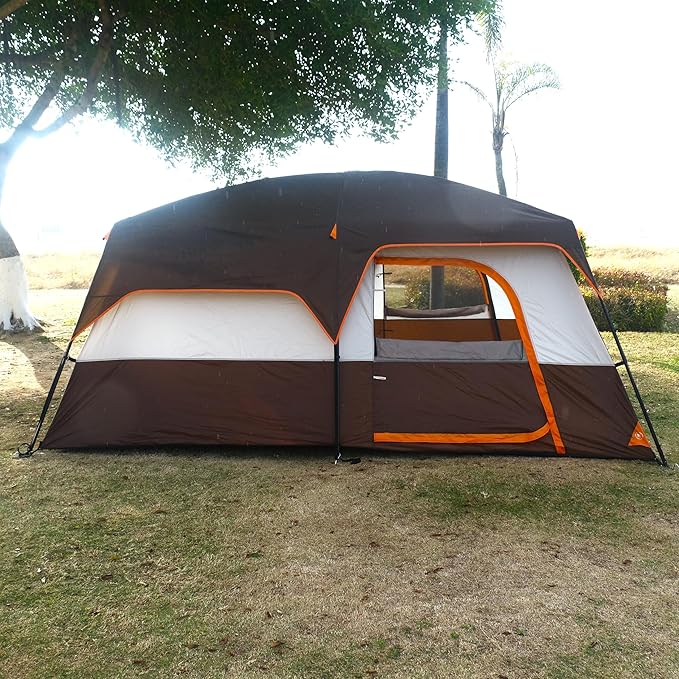 KTT Extra Large Tent 6-10-12-14 Person(A),Family Cabin Tents,2 Rooms,3 Doors and 3 Windows with Mesh,Straight Wall,Waterproof,Double Layer,Big Tent for Outdoor,Picnic,Camping,Family Gathering