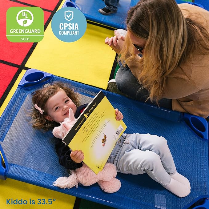 ECR4Kids Stackable Kiddie Cot, Ready-To-Assemble, Toddler Size, Classroom Furniture, Blue, 6-Pack