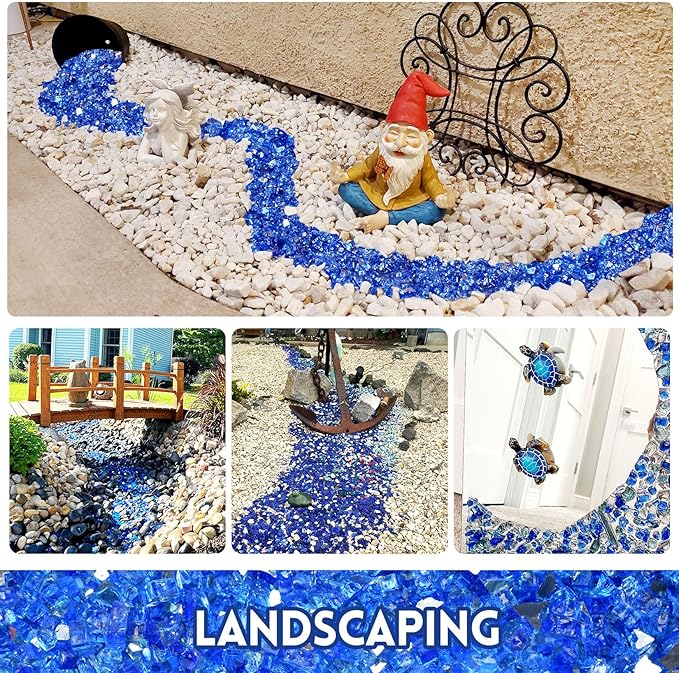 10 Pounds Fire Glass 1/4 Inch High Reflective Tempered Firepit Glass Rocks for Fireplace, Fire Pit Table, Fire Bowl and Landscaping (Cobalt Blue)