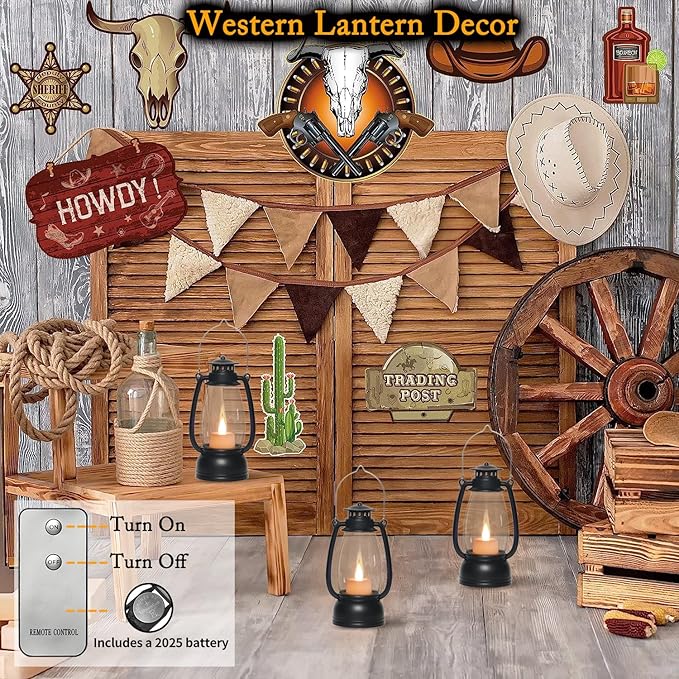 LLQ Small Lantern Decorative with Remote, Vintage Mini Candle Lanterns Decor, Black Lantern Decor for Table Centerpieces,Camping,Western Party,Rustic Wedding,Halloween,Christmas Decor