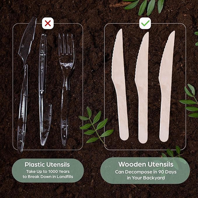 Wooden Disposable Knives - 5400 Piece Wood Compostable Knives - Eco-Friendly Biodegradable Utensils for Party - Free From Plastic Cutlery Set - Disposable Cutlery for Eating - Compostable Utensils