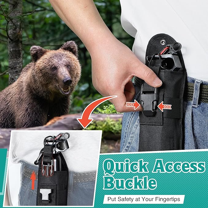Bear Spray Holster with Quick Release Buckle (Spray Not Included), Nylon Holster with Hook & Loop for 7.9 & 9.2fl Oz Canister, Portable Pouch & Elastic Cord Design for Hiking Camping, Outdoor