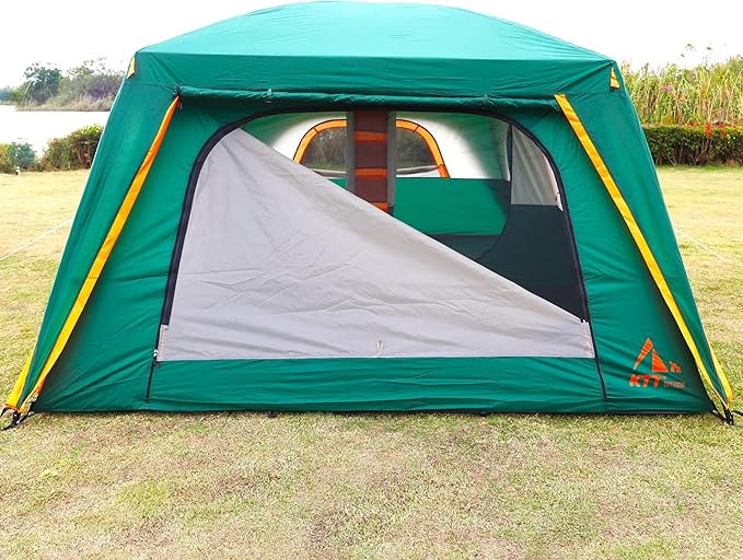 KTT Extra Large Tent 6-10-12-14 Person(A),Family Cabin Tents,2 Rooms,3 Doors and 3 Windows with Mesh,Straight Wall,Waterproof,Double Layer,Big Tent for Outdoor,Picnic,Camping,Family Gathering