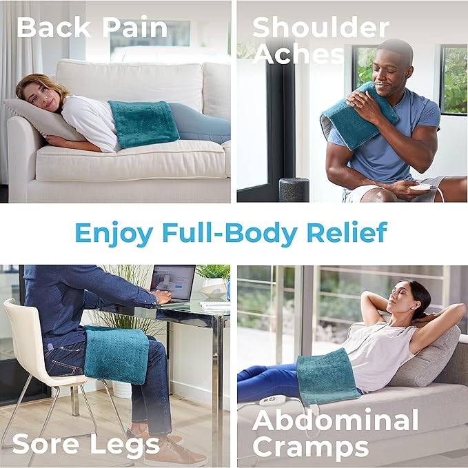 Pure Enrichment® PureRelief XL Heating Pad - 12" x 24" Electric Heating Pad for Back Pain & Cramps, 6 Heat Settings, Soft Machine Wash Fabric, Auto-Off & Moist Heat (Blue)