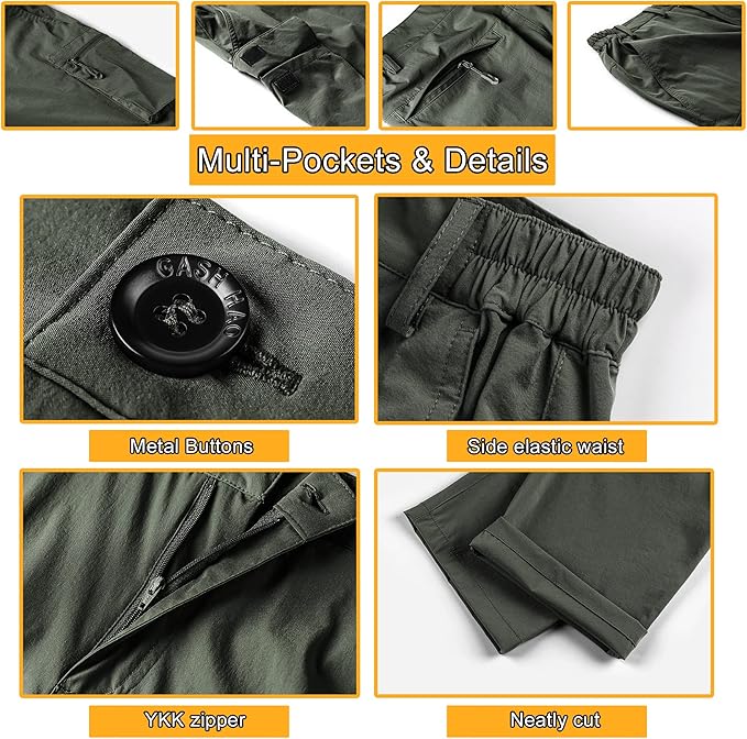 Gash Hao Mens Hiking Convertible Pants Outdoor Waterproof Quick Dry Zip Off Lightweight Fishing Pants
