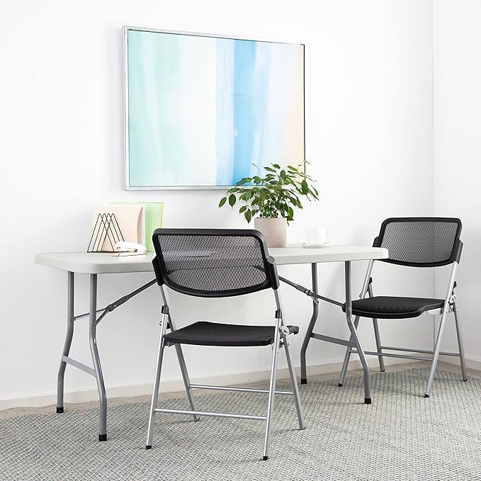 Office Star Resin Multipurpose Rectangle Folding Table for Indoor or Outdoor Use, 5 Feet Light Gray