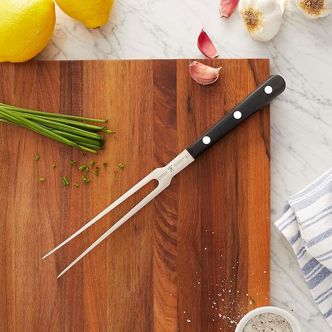 HENCKELS Classic Razor-Sharp 7-inch Flat Tine Carving Fork, German Engineered Informed by 100+ Years of Mastery, Black/Stainless Steel