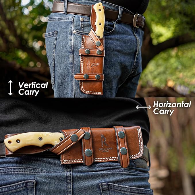 Fixed Blade Knife – 10” Handmade Tracker Hunting Blade with Camel Bone Handle & Leather Sheath, Full Tang 1095C High Carbon Steel Survival Knife for Camping, Hunting & Outdoor Use
