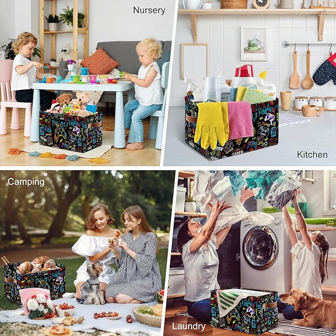 Gamer Rectangle Storage Basket - Game Themed Collection Collapsible Storage Baskets with Handles - Gamer Toy Bins for Boys - Cool Game Pattern Storages Bin for Kids Clothes, Gifts, Books