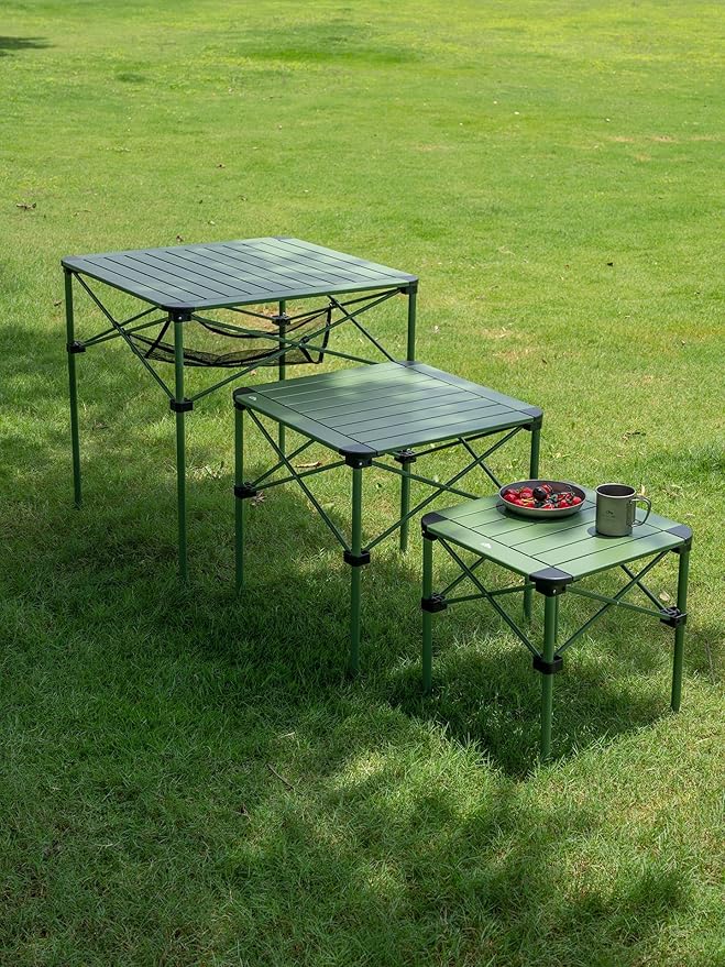 iClimb Lightweight Stable Alu. Folding Square Table Roll Up Top with Carry Bag for Camping Picnic Backyards BBQ Camp Kitchen (Green, S)