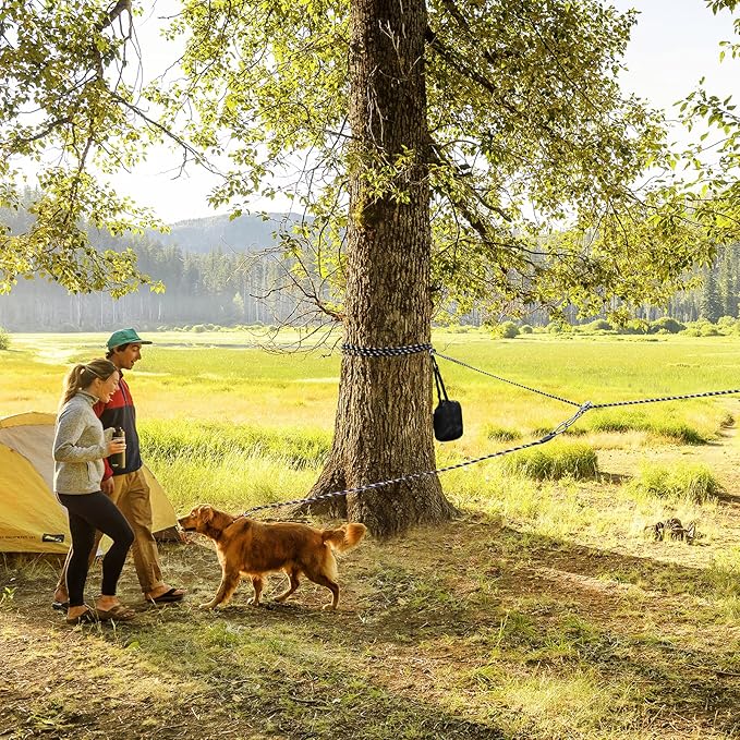 Dog Camping Essentials,Tie Out Cable for Camping,50ft Portable Trolley System with 10ft Runner Lead for Dogs up to 200lbs,Portable Reflective Dog Lead Line for Yard, Park and Outdoor (Blue)