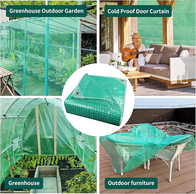 TARPAL 7'x10' Clear Green Tarp Heavy Duty Waterproof 12mil with Grommets or Zip Ties for Small Greenhouse for Outdoors Garden,Farm,Chicken Coops