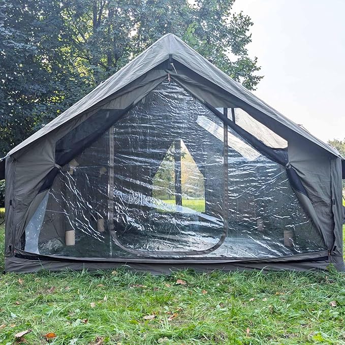 Panda Inflatable Tents for Camping with Stove Jack, Canvas Blow Up, Easy Setup Inflatable Tent, Waterproof Hot Inflatable Outdoor House, Casa de Campaña with Hand Pump