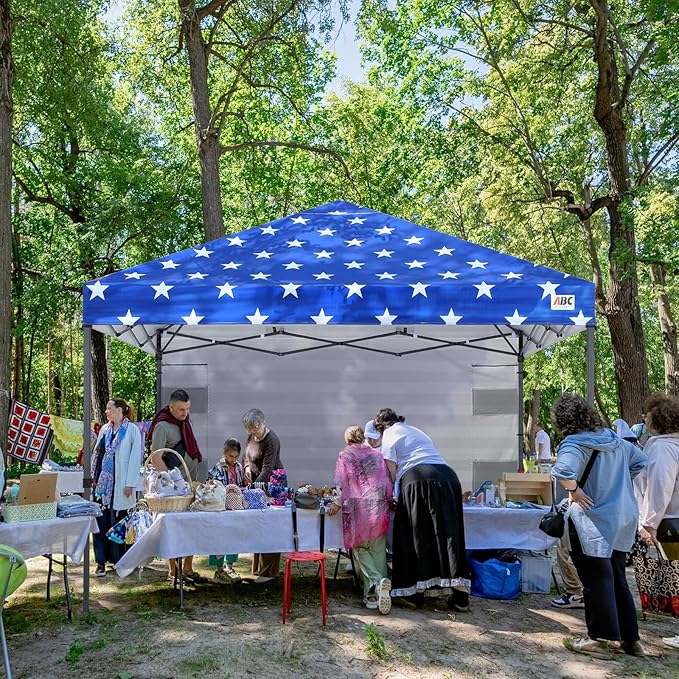 ABCCANOPY Pop Up Canopy with Sidewall,10x10 Outdoor Canopy Tent with Storage Sidewall for Commercial Events with 4 Weights (American Flag)