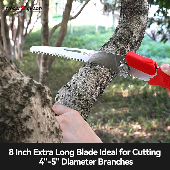 FLORA GUARD 8-Inch Folding Saw, Hand Saw for Tree Trimming, with Triple-Cut Razor Teeth for Wood Cutting, Tree Trimming, Gardening, Professional Camping Survival Tools