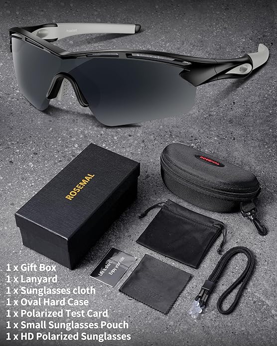 Rosemal Sports Sunglasses Polarized Cycling Sunglasses Running Driving Fishing Hiking for Men Women UV400 TAC TR90
