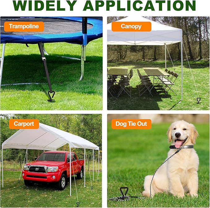 Eurmax USA Trampoline Stakes Heavy Duty Trampoline Parts Steel Stakes Anchor Kit for Trampolines Canopy Anchor Dog Tie Out Stakes -Set of 4 Bonus 4 Strong Belt(Orange)