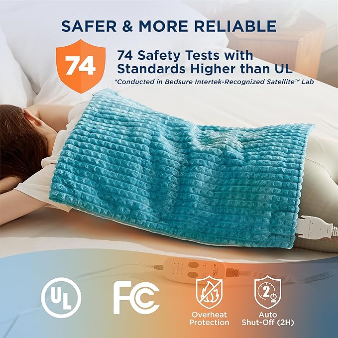 Bedsure Back Heating Pad for Neck and Shoulders, Weighted Heated Pad with Vibration, FSA Eligible Items, Birthday Gifts for Women Men Mom Men, Auto Shut Off, 6.3lbs 20" x 24", Teal