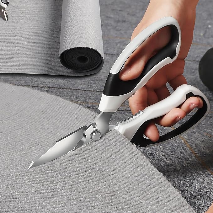 Utility Scissors Heavy Duty: sharp Scissors All Purpose heavy duty, Easy Cutting Carpet, Cardboard, Wires, Leather, Fabric(8'' White)
