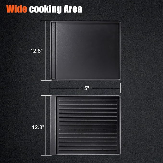 Criditpid Grill Replacement Parts for Broil King Crown & Signet Series, 15” x 12.8” 2-in-1 Reversible Pre-Seasoned Cast Iron Cooking Griddle for Gas Stove, Electric, Charcoal, Propane, Gas Grill