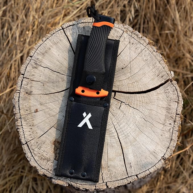 Ultimate Knife - Fixed Blade Knife, Full Tang with Serrated Edge, Fire Striking Edge, and Emergency Whistle, Includes Sheath - 4.75” Blade, Stainless Steel Blade, Black