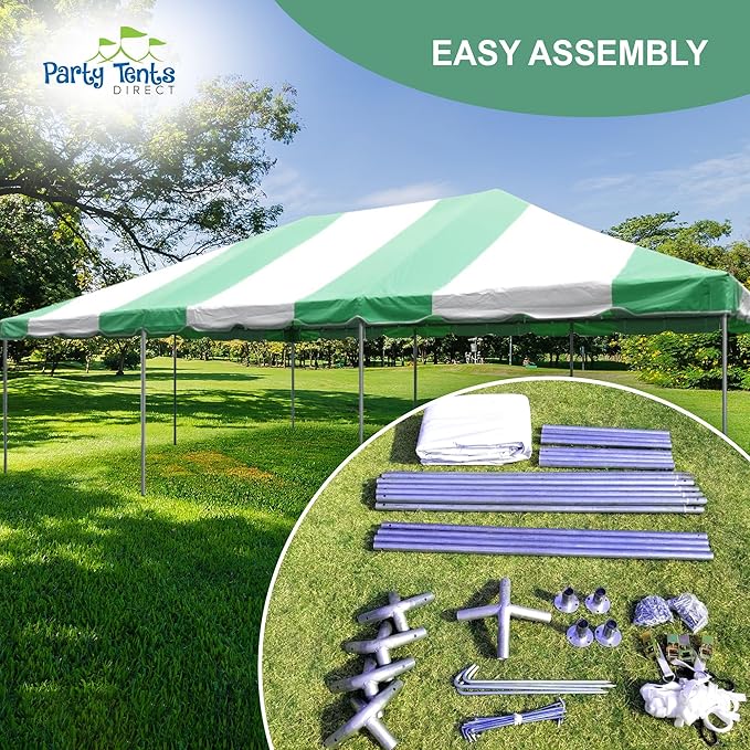 Party Tents Direct 20'x40' Weekender West Coast Tent Frame Party Tent (Green/White) PVC Top with Storage Bag - Tents for Parties, Weddings, Birthdays, Banquets, Fiestas, Workshop, Outdoor Event