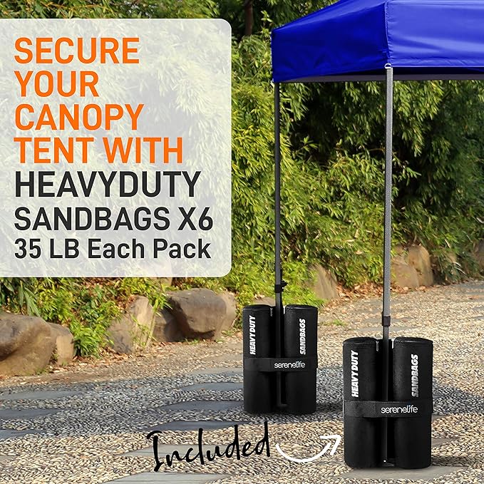 SereneLife Pop Up Canopy Tent 10x20-Commercial Instant Shelter Foldable/Collapsible Sun Shade Canopy Pop Up Tent w/Waterproof Tent Top,Portable Carry Bag&Sand Bag-SereneLife SLGZ20BU(Navy Blue)