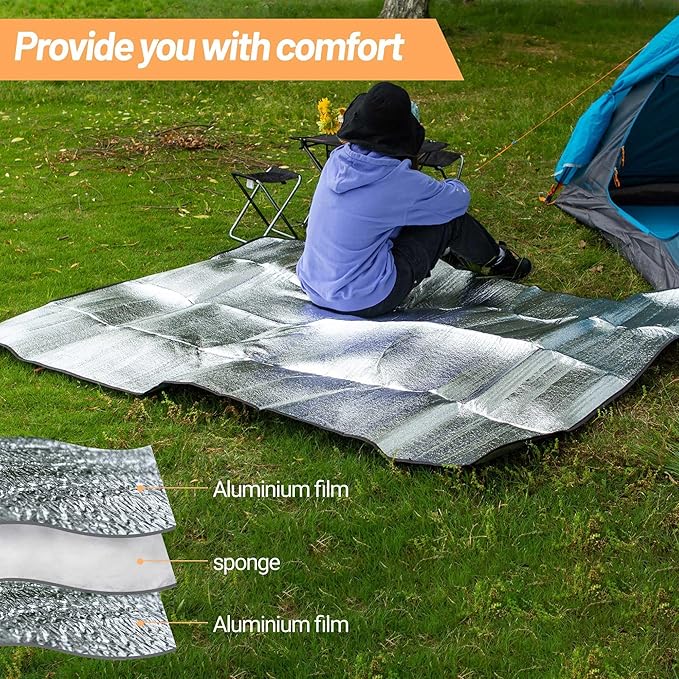 Himalaya Foam Foil Blanket Lightweight Camping Mat Outdoor Roll-up Portable Waterproof Sleeping Mat for Hiking Backpacking Double-Sided Aluminum Camping Accessories(78"x59")