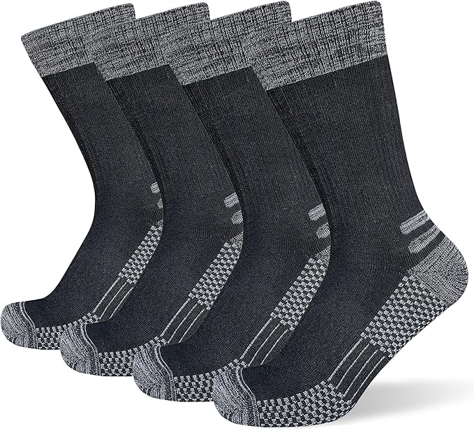 Men's Crew Work Boot Socks Thick Cushioned Moisture Wicking Hiking Sock 4 Pairs