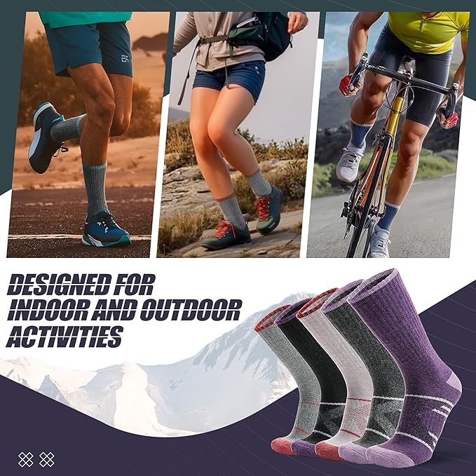 ANTSANG 5 Pairs Merino Wool Hiking Socks for Men & Women Thermal Winter Warm Moisture Wicking Cushion Boot Socks