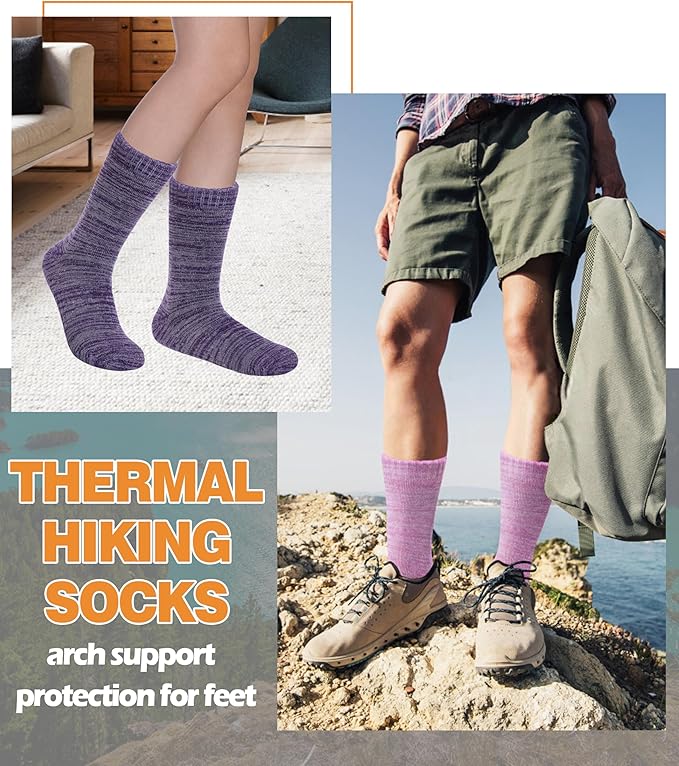 LANLEO Merino Wool Hiking Socks for Women Men Thermal Extra Thick Winter Warm Comfy Cushioning Crew Boot Socks 4 Pairs