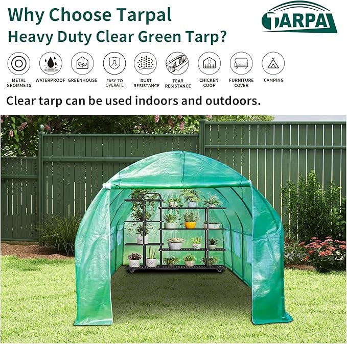 TARPAL 7'x10' Clear Green Tarp Heavy Duty Waterproof 12mil with Grommets or Zip Ties for Small Greenhouse for Outdoors Garden,Farm,Chicken Coops